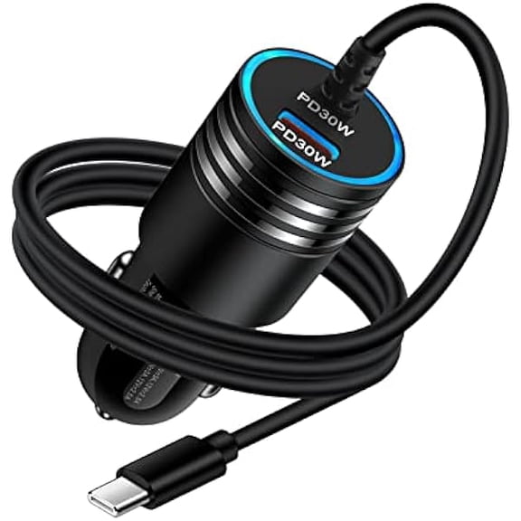 Quyaojz Samsung S25 FE USB Type C Car Charger Adapter 60W Fast Charging for Samsung Galaxy S25 /S25 Plus/S25 Edge/A16 5G/A56/A36/S24 /S24 Plus/S23, Type C Car Cigarette Lighter C Charger Cable 3FT