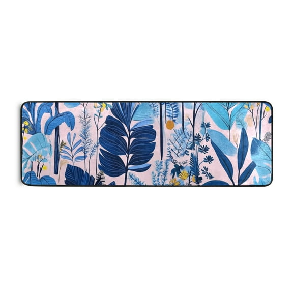Blue Leaves and Plants Runner Rug for Hallways Kitchen Non Slip 2'x 6' Washable Hall Carpet for Bedroom Entryway Laundry Room