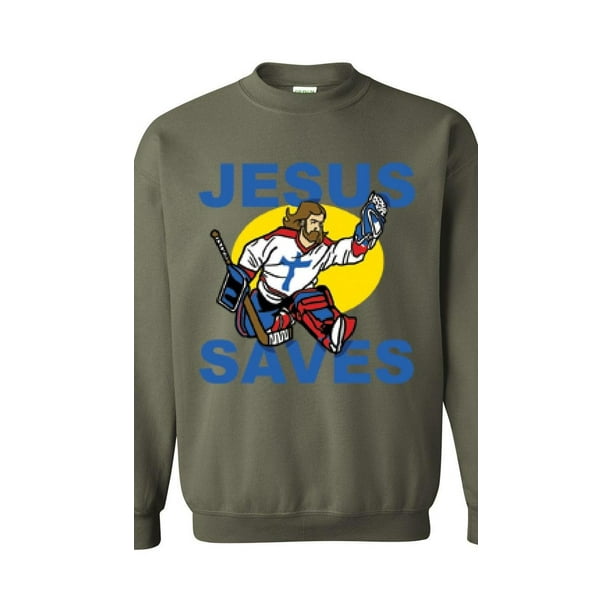 Mom's Favorite - Unisex Jesus Saves Hockey Crewneck Sweatshirt