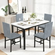 5 Piece Dining Room Table Set, Modern Dining Table Sets with Gray Velvet Upholstered Chairs for 4, Faux Marble Pattern Rectangle Kitchen Table Set for Bar Living Room Breakfast Nook Small Space
