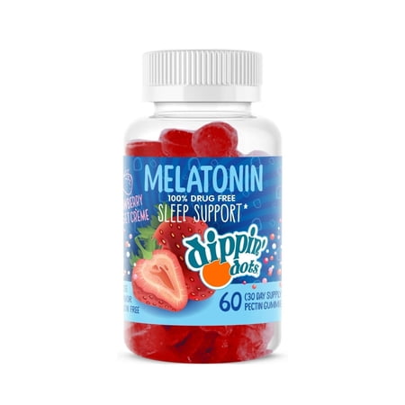 Dippin' Dots - Melatonin Sleep Support Gummies (60 Count) Strawberry Sunset Creme Flavor Chews | 2.5mg Per Serving Sleep Supplement for Children and Adults | Fall Asleep Faster & Stay Asleep Longer