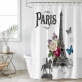thumbnail image 4 of Paris Eiffel Tower Bathroom Shower Curtains with 12 Hooks Polyester Waterproof Shower Curtain for Stalls and Bathtubs Rustic Rose Floral Sculpture Butterfly Decorative Bathroom Curtain 54x78 Inches, 4 of 9