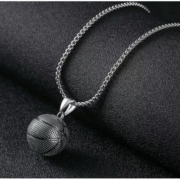 HOOUN Man‘s Fashion Jewelry Silver Basketball Pendant Necklace Chain