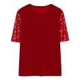 thumbnail image 4 of Women Sparkly Glitter Velvet Shirt Tee Trendy Loose Casual Basic Top Crewneck Comfy Short Sleeve Blouse Red L, 4 of 6
