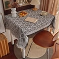 thumbnail image 4 of Honmine Cotton Linen Jacquard Geometry Small Square Tablecloth, Farmhouse Fringe Decorative Table Cloth Dust Proof Table Cover for Kitchen Dining Picnic Rustic Holiday, 4 of 6
