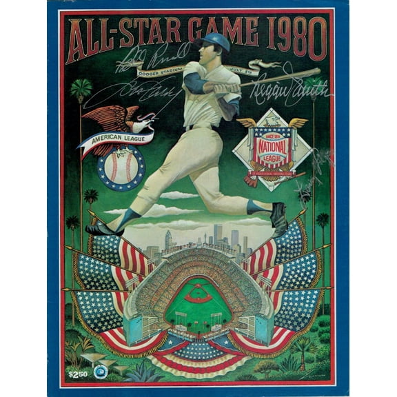 Reggie Smith Bill Russell Davey Lopes Steve Garvey Auto 1980 AS Program SMEARS