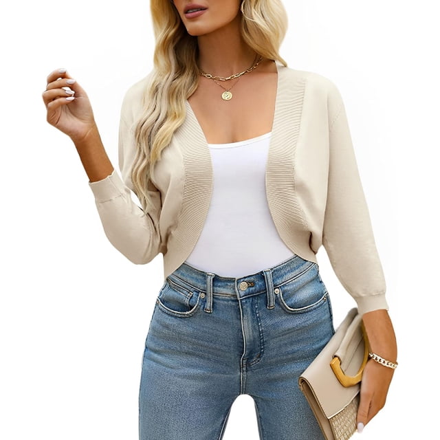 Shermia Cardigan Court à Manches 3/4 pour Femmes, Ouvert devant, Léger