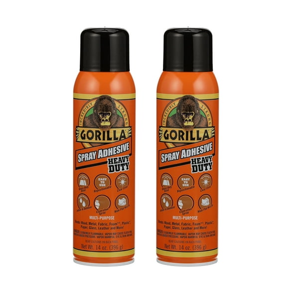 Gorilla Heavy Duty Spray Adhesive, Multipurpose and Repositionable, 14 Ounce, Clear, (Pack of 2)