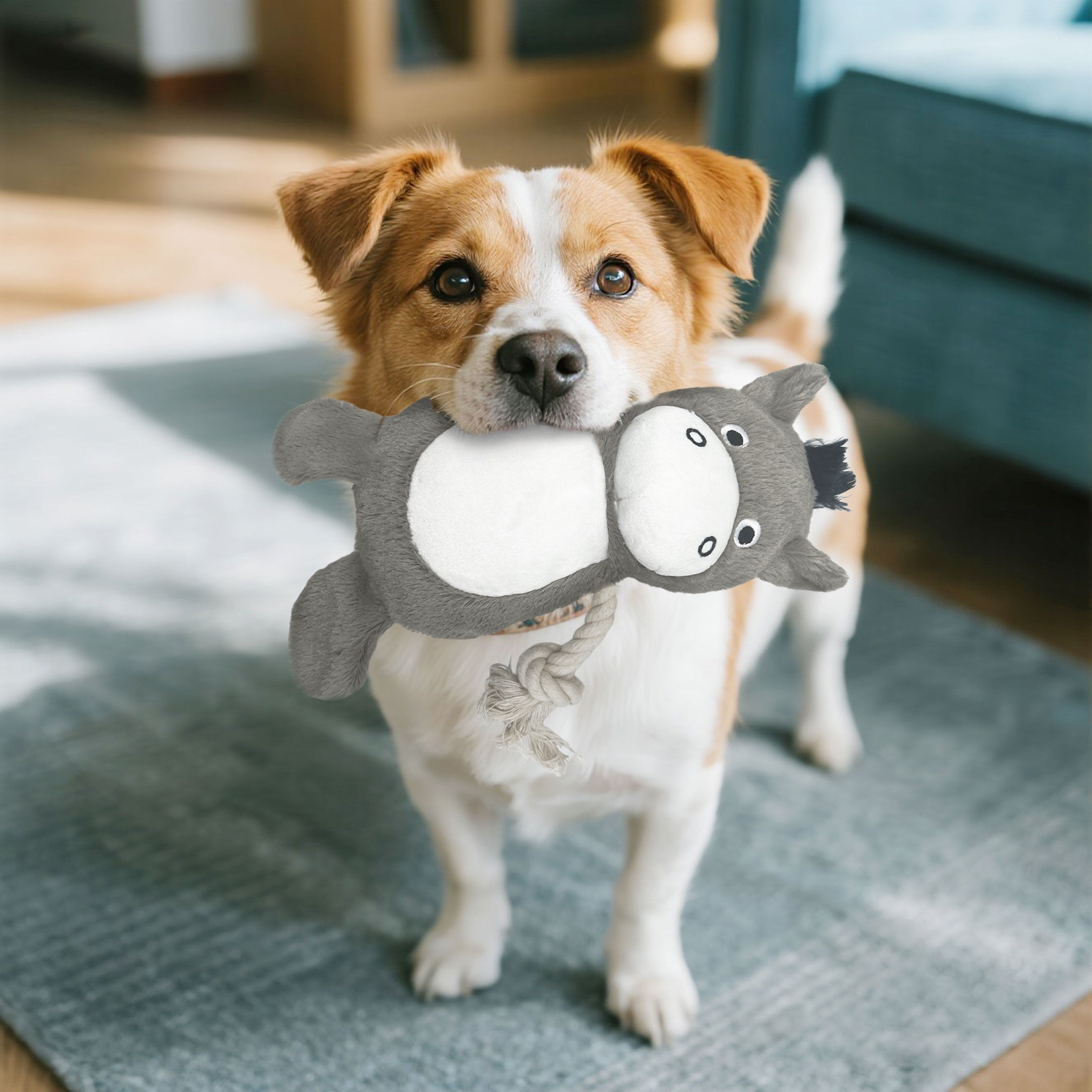 GiGwi 12" Squeaker with Rope Cozy Donkey Dog Toy