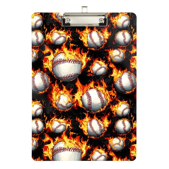 ALAZA Plastic Clipboard A4 Letter Size Decorative Clipboards for Students Women Men 9" x 12.5" Baseball with Fire