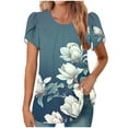thumbnail image 2 of Yuwull Summer Tops For Women Women'S Tops Women'S New Short Sleeve Round Neck Cover Casual Pleated Tunic Curved Hem Printed Fashion Womens Tops Dressy Casual XXL(2XL), 2 of 6