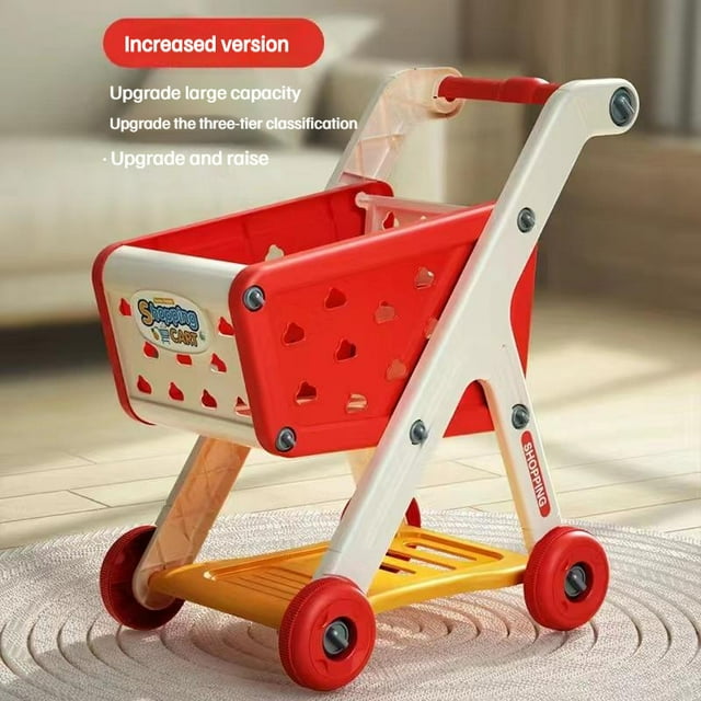 Carrito de compras de juguete para bebé, carrito pequeño para niños, casa de juegos, corte de fruta, música, cocina, supermercado, juguetes de educación temprana para hombres y niñas
