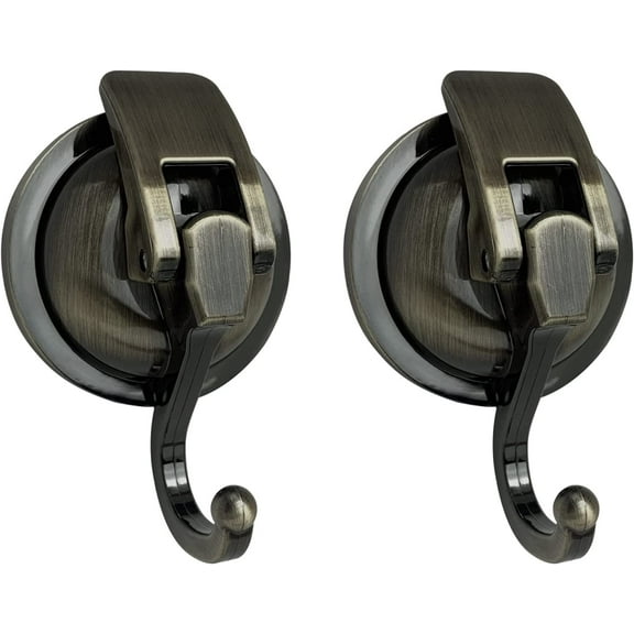 Heavy Duty Suction Cup Hooks for Shower, Bathroom Robe - Vacuum Glass Hooks, Reusable, No Hole Punched, for Garland Decoration (Bronze, 2 Pack)