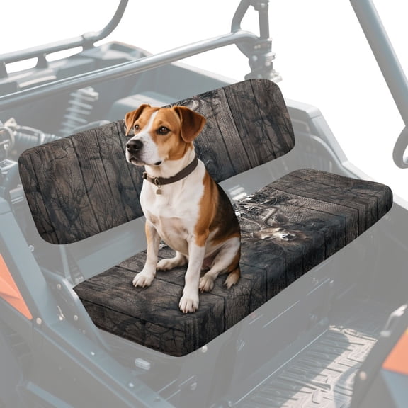 FKELYI Vintage Plank Elk Print UTV Seat Covers Compatible with Polaris Ranger XP 1000 2017-2023 Dustproof ATV Bench Cover Backrest Protector UTV Interior Decor