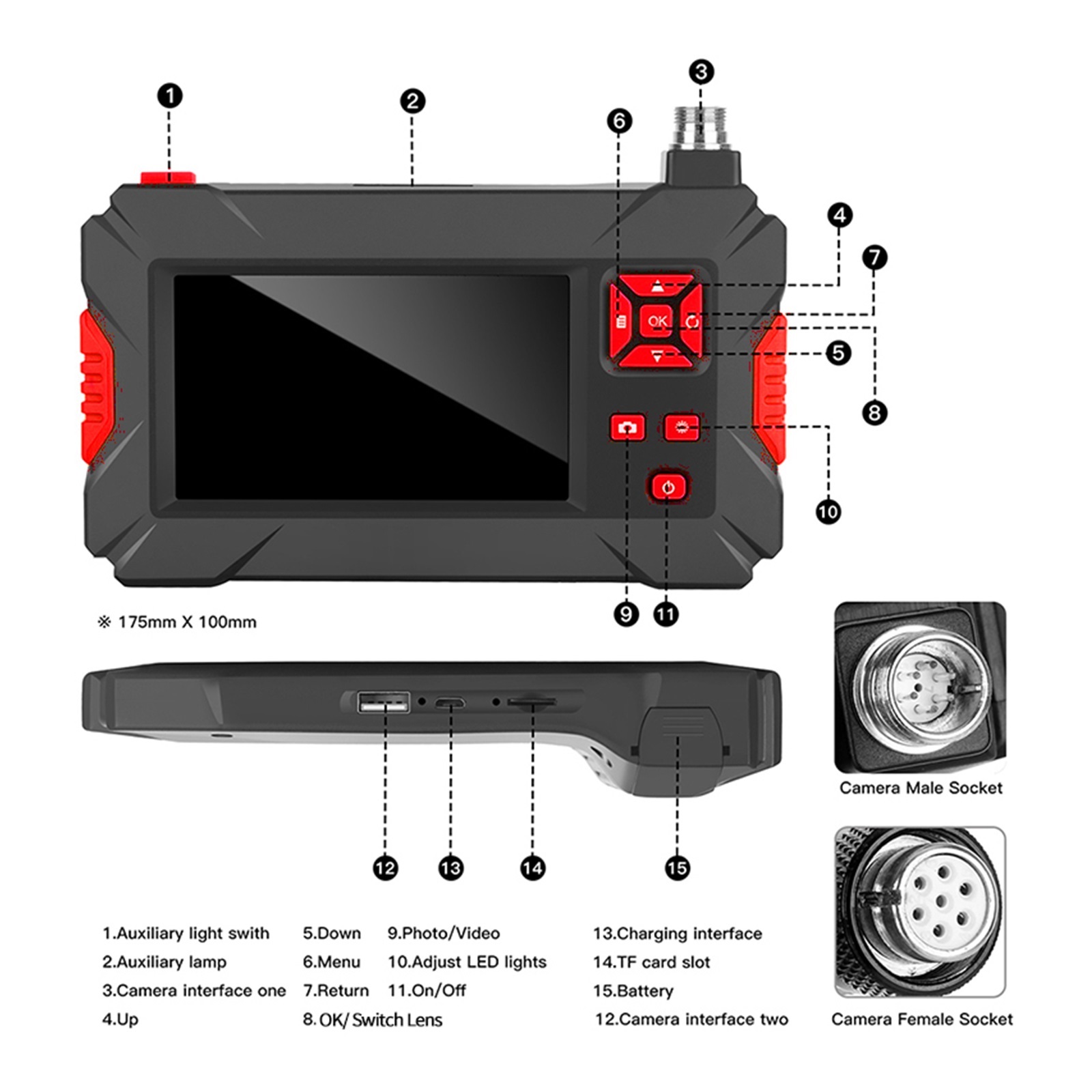 P30 8MM Dual Lens 360 Degree Rotate Industrial Borescope Endoscope 4.3 " IPS LCD Digital Cars Inspection Camera With 8 LED ,Stunning Clarity