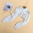 thumbnail image 6 of YUUZONE Women Puff Long Sleeve Lapel Half Top Eyelash Floral Lace Detachable Fake Collar, 6 of 11