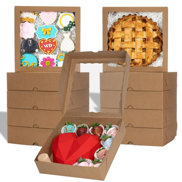 50 cajas para repostería marrones TEMLQPACK 22.8x22.8x6.3 cm con ventana