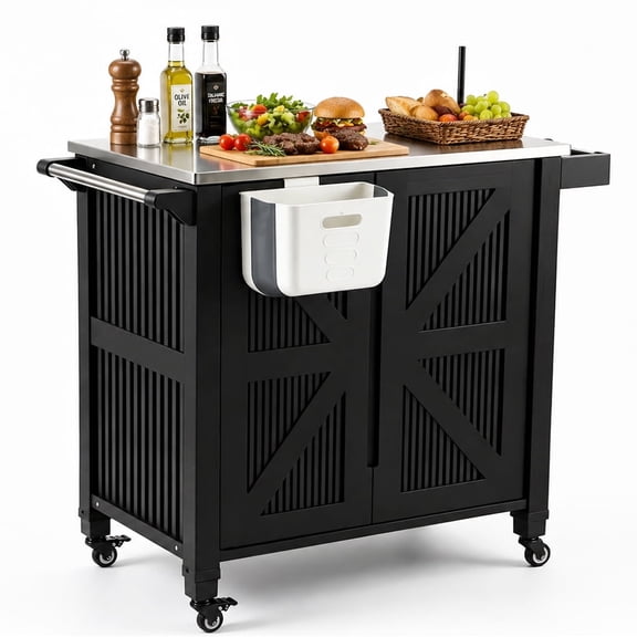 Outdoor Grill Cart Compatible with Blackstone Griddles, Stainless Steel Tabletop BBQ Prep Table with Wheels, Storage Cabinet, Movable Grill Station for Patio and Backyard