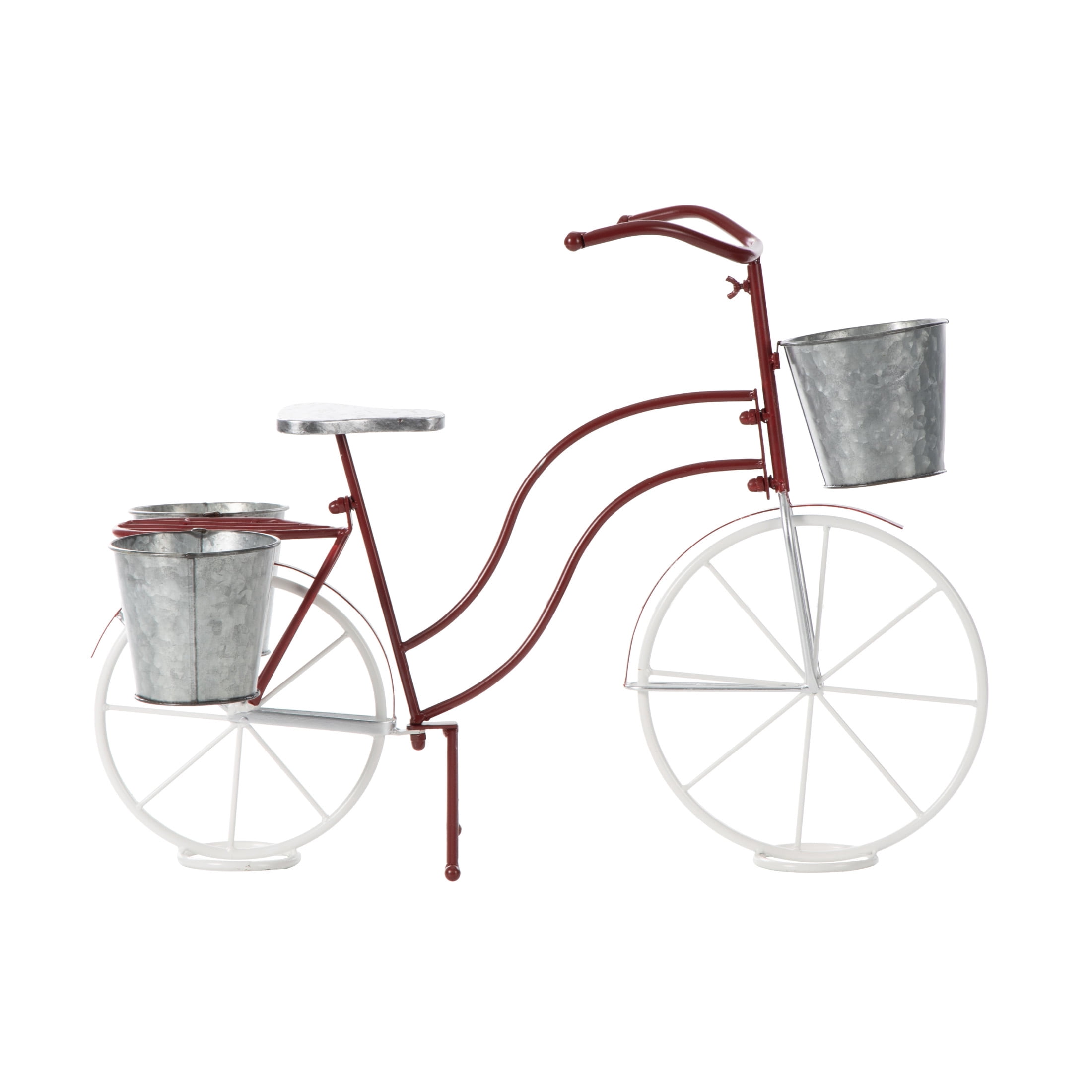 DecMode 31" x 15" x 23" Silver Metal Bike Plantstand with Basket and Saddle Bag Planters