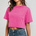 thumbnail image 2 of WEIGFI Workout Tshirts For Women Cotton Loose Fit Cropped Tops Yoga Running Crew Neck Short Sleeve Lightweight Clothes Solid Color Trendy Relaxed Beach Everyday Wear,Pink,XL, 2 of 7