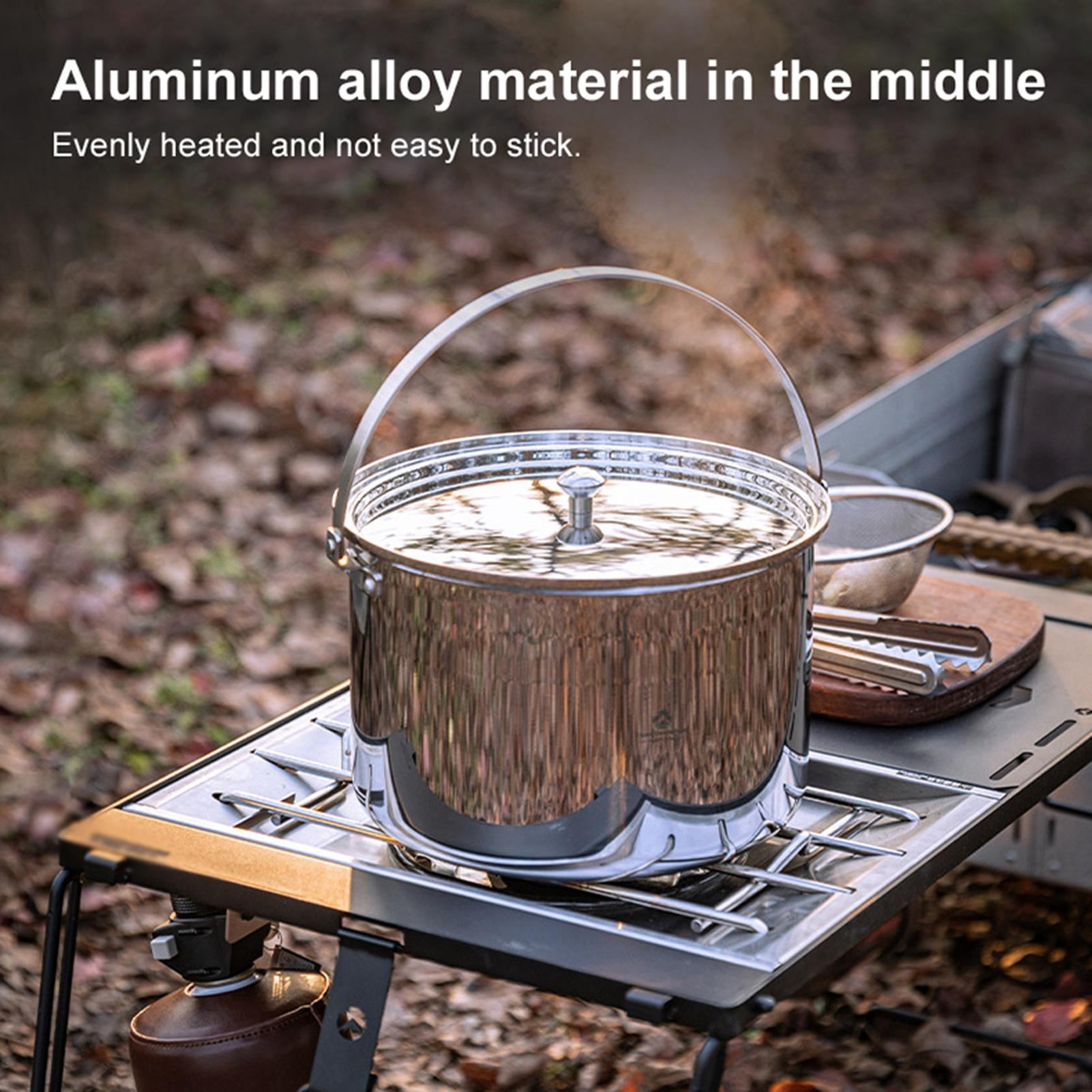 Suodoka 5.9‑L Folding Stainless‑Steel Camping Rice Cooker with Heat‑Resistant 430 Steel Exterior, 304 Food‑Grade Interior, and Ergonomic Handle for Outdoor Cooking