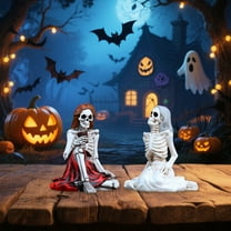 Glow Skeleton Couple - 2PC Posable Bride & Groom Halloween Decor with LED Base (Style F)