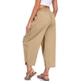 thumbnail image 5 of Women Solid Harem Capris Elastic Drawstring Waist Pockets Lightweight Summer Beach Holiday Casual Pants Khaki XXL, 5 of 7