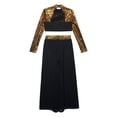 thumbnail image 4 of Raenseen Kids Girls 2 Piece Lyrical Jazz Dance Outfit Sequin Crop Top and Wide Leg Chiffon Pants Hip Hop Dance Set Gold 10, 4 of 7