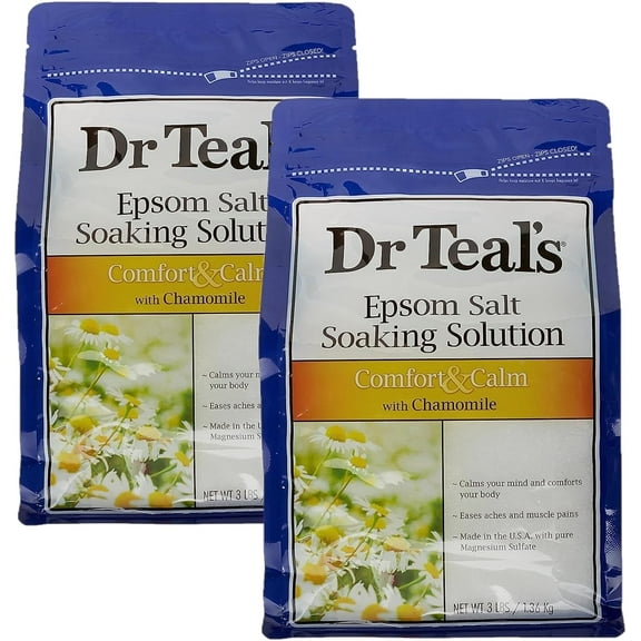 Dr. Teal's Comfort & Calm Bath Soak Gift Set (2 Pack, 3lbs Ea.) - Chamomile Essential Oils Blended with Pure Epsom Salt - Calm Your Mind & Body, Ease Aches & Pains - at Home Spa Kit