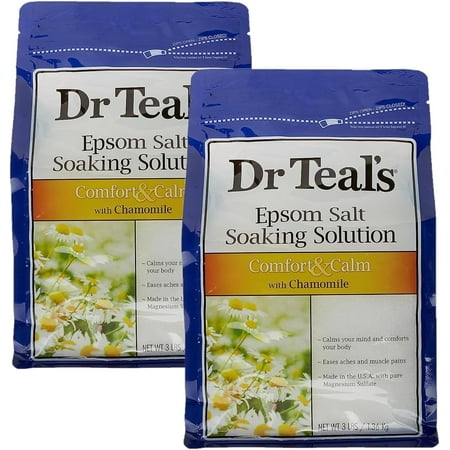 Dr. Teal's Comfort & Calm Bath Soak Gift Set (2 Pack, 3lbs Ea.) - Chamomile Essential Oils Blended with Pure Epsom Salt - Calm Your Mind & Body, Ease Aches & Pains - at Home Spa Kit