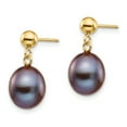 thumbnail image 2 of Primal Gold 14 Karat Yellow Gold 8-9mm Black Rice Freshwater Cultured Pearl Dangle Post Earrings, 2 of 5