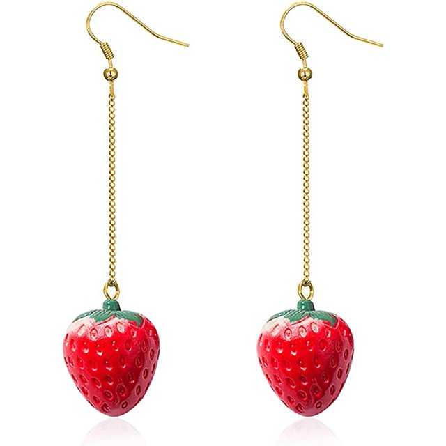 Pendientes de fresa 3D para mujeres y niñas, pendientes colgantes de fresa roja, pendientes de clip de fresa de imitación, lindos pendientes de gota de fresa de fruta acrílica Sincero Electrónica
