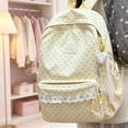 thumbnail image 6 of Polka Dot Backpack for Women, 16.93X11.81X5.91 inch Lace Decor Kawaii Backpack, Cute Casual Daypack, Drawstring Side Pocket Bookbag, Bow Charm Rucksack for Travel Daily Outdoor Walking Use, 6 of 6