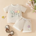 thumbnail image 5 of OBEEII Summer 2 Piece Outfits for Baby Little Girls Beige Pullover Top with Pants Comfy Waffle Short Sleeve T Shirt Baby Clothes for 9M-4T, 5 of 6