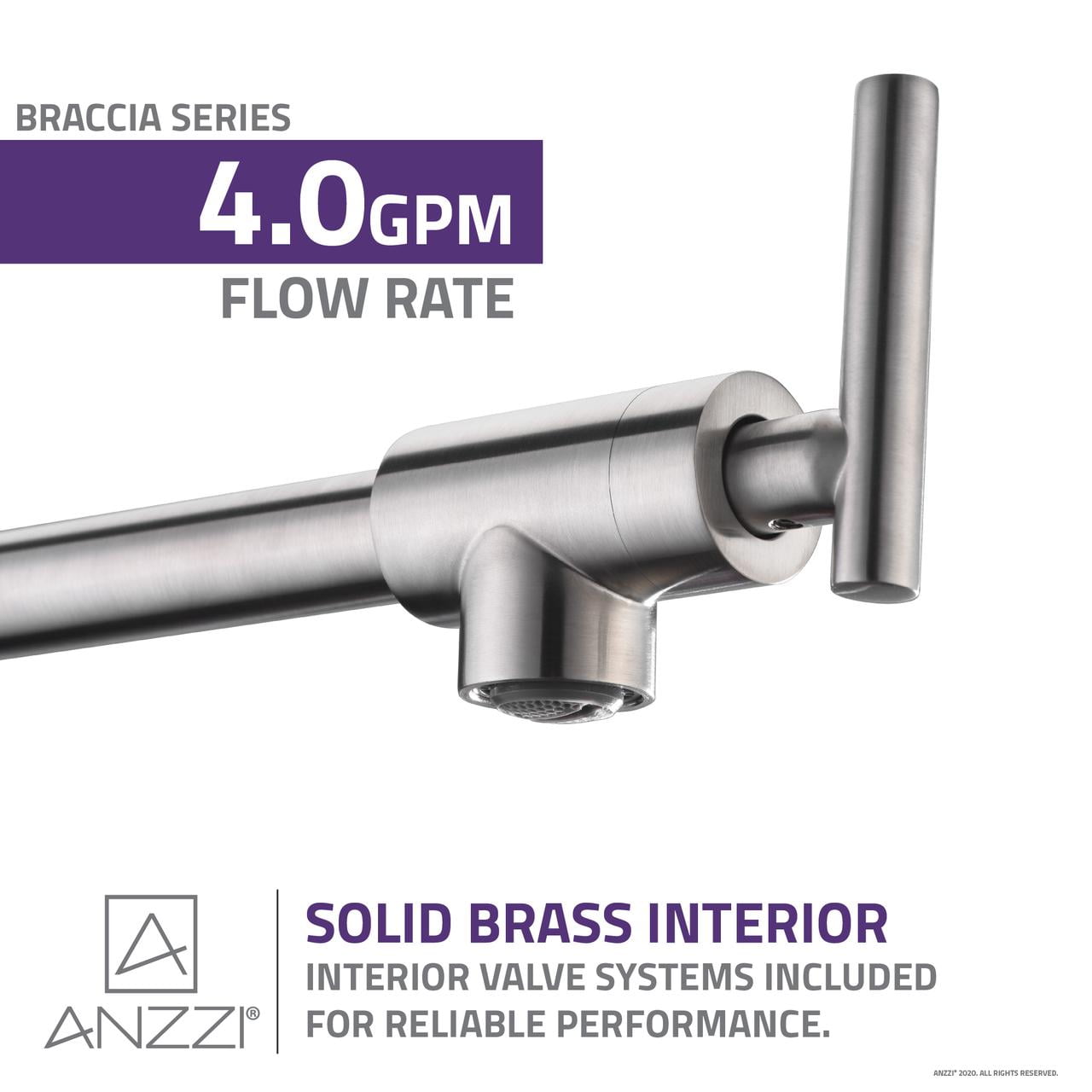 ANZZI Braccia Wall Mounted Double Handle Pot Filler in Brushed Nickel