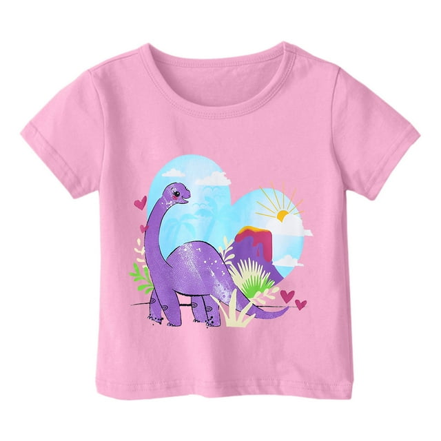 LUOGENLI T-Shirt pour Filles Garçon et Fille Mode Décontractée Imprimé Col Rond Ample Manche Courte T-Shirt Haut Chemises d'Été pour Filles 2025 3-4 Ans