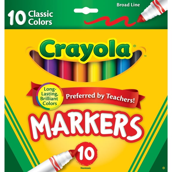 Crayola Broad Line Markers, 10 Ct, Back to School Supplies for Kids, Teacher Supplies, Beginner Child