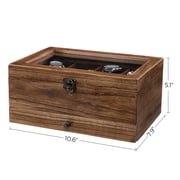 2-Tier Watch Box, 8-Slot Display Case, Rustic Walnut, Glass Lid, Removable Pillows, Velvet Lining, Jewelry Storage
