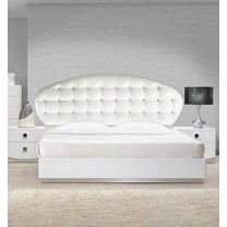 2PC California King Size Bedroom Set, Faux Leather Platform Bed with Nightstand, White Lacquer Finish