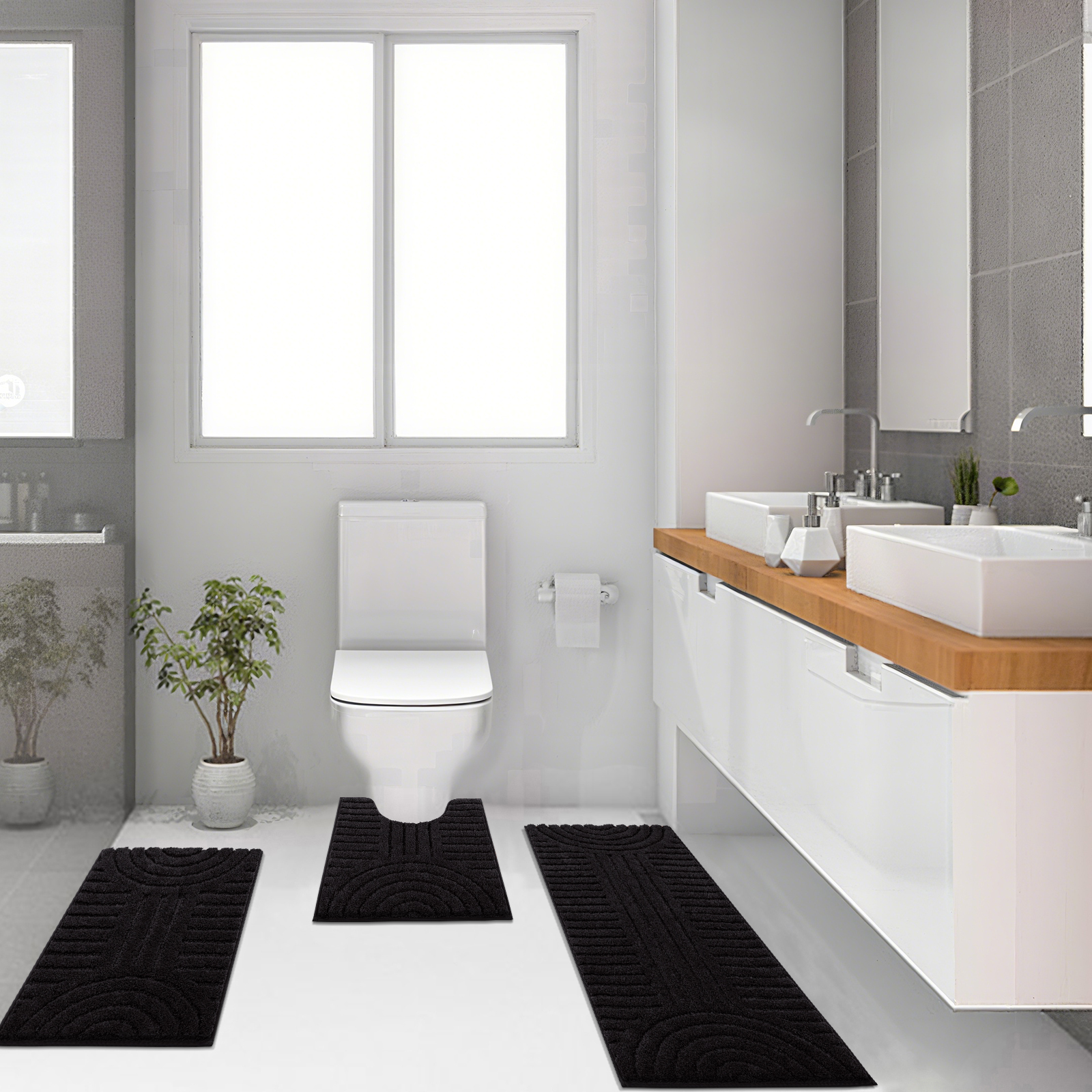 Bathroom Rugs Sets 3 Piece, Soft Absorbent Microfiber Bath Mats and U-Shaped Contour Toilet Rug, Plush Shaggy Bath Mat Set for Bathroom