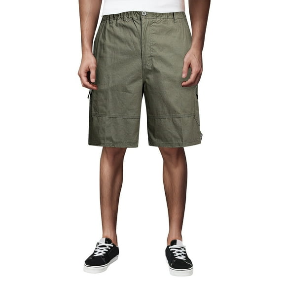 Mens Shorts Athletic Casual Bermuda Long Inseam Work Shorts with Multiple Pockets Army Green L