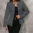 thumbnail image 2 of ZQUUVOU Women's Casual Blazer Plain Color Open Front Cardigan Long Sleeve Crew Neck Soft Business Suit Jacket Dark Gray, 2 of 5