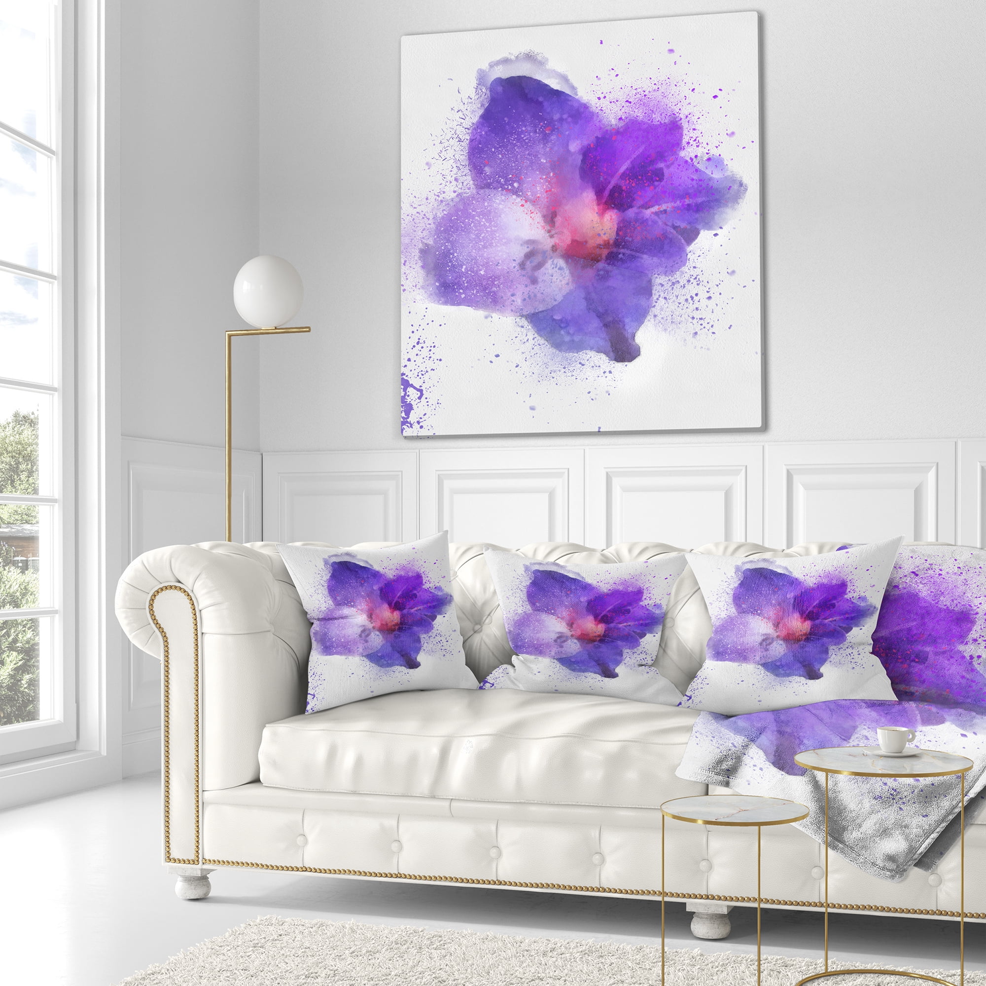 Designart Large Petal Watercolor Blue Flower - Floral Throw Pillow - 18x18