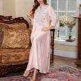 thumbnail image 5 of HAOTAGS Boho Maxi Dress Medium Sleeve V Neck Formal Dresses for Women Printed Satin Denim Dress for Women Pink M, 5 of 7