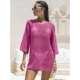 thumbnail image 3 of ANRABESS Crochet Bathing Suit Cover Up for Women Summer Dresses 3/4 Sleeve Beach Cover Ups for Swimwear Hollow Out Bikini Swimsuit Coverups 2026 Vacation Outfits Hot Pink L, 3 of 12