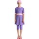 thumbnail image 4 of Traje de baño de 2 piezas para mujer, traje de baño de verano hawaiano conservador con estampado, top de manga larga y pantalón con gorro de natación, conjunto de tres piezas para niños y niñas, top d, 4 of 6
