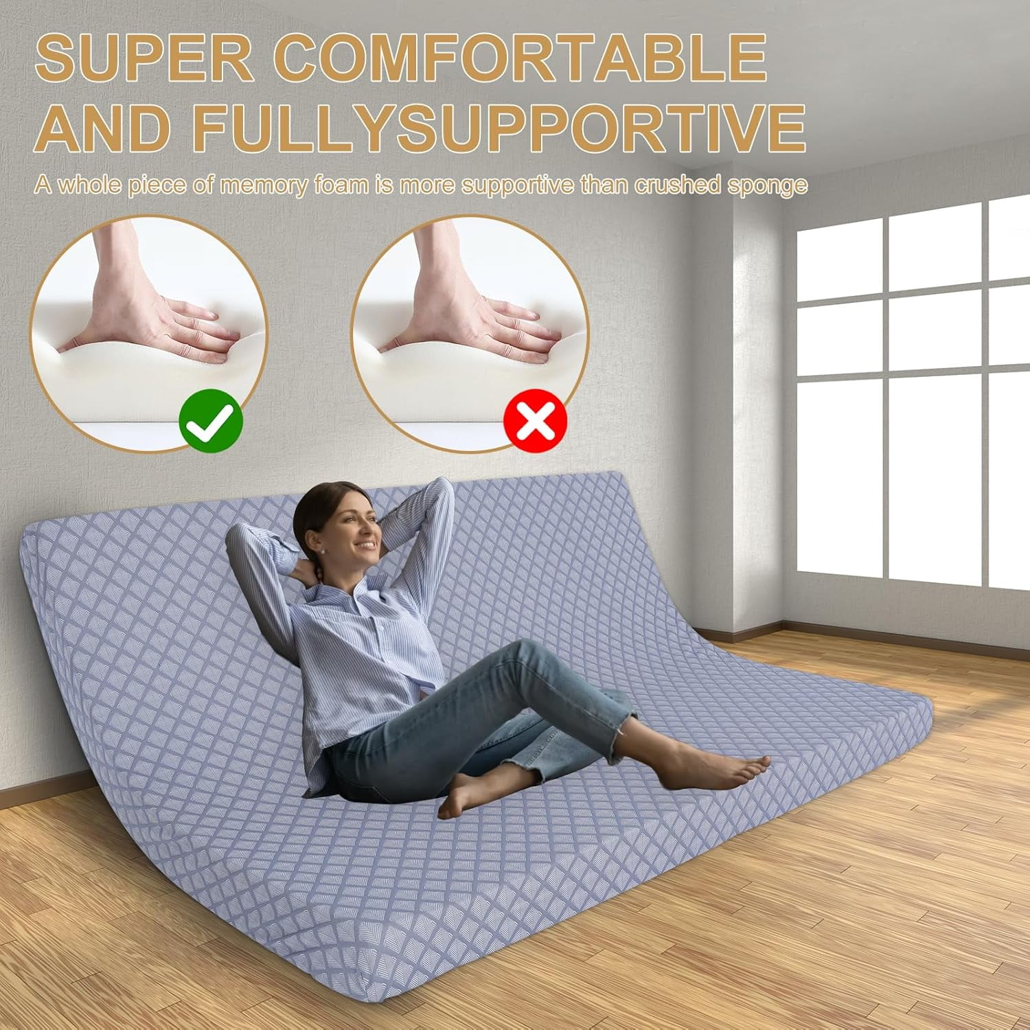 ABORON Memory Foam Sofa Bed Mattress Futon Mattress Full Size, Replacement Futon Couch Bed Mattress 5" Thick, Removable Cover, Frame Not Included