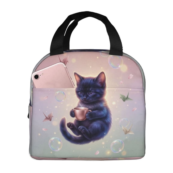 Black Cat Insulated Lunch Bag Reusable Lunch Box For Women Men Leakproof Thermal Meal Prep Tote With Front Pocket For Work Office Picnic Travel Beach