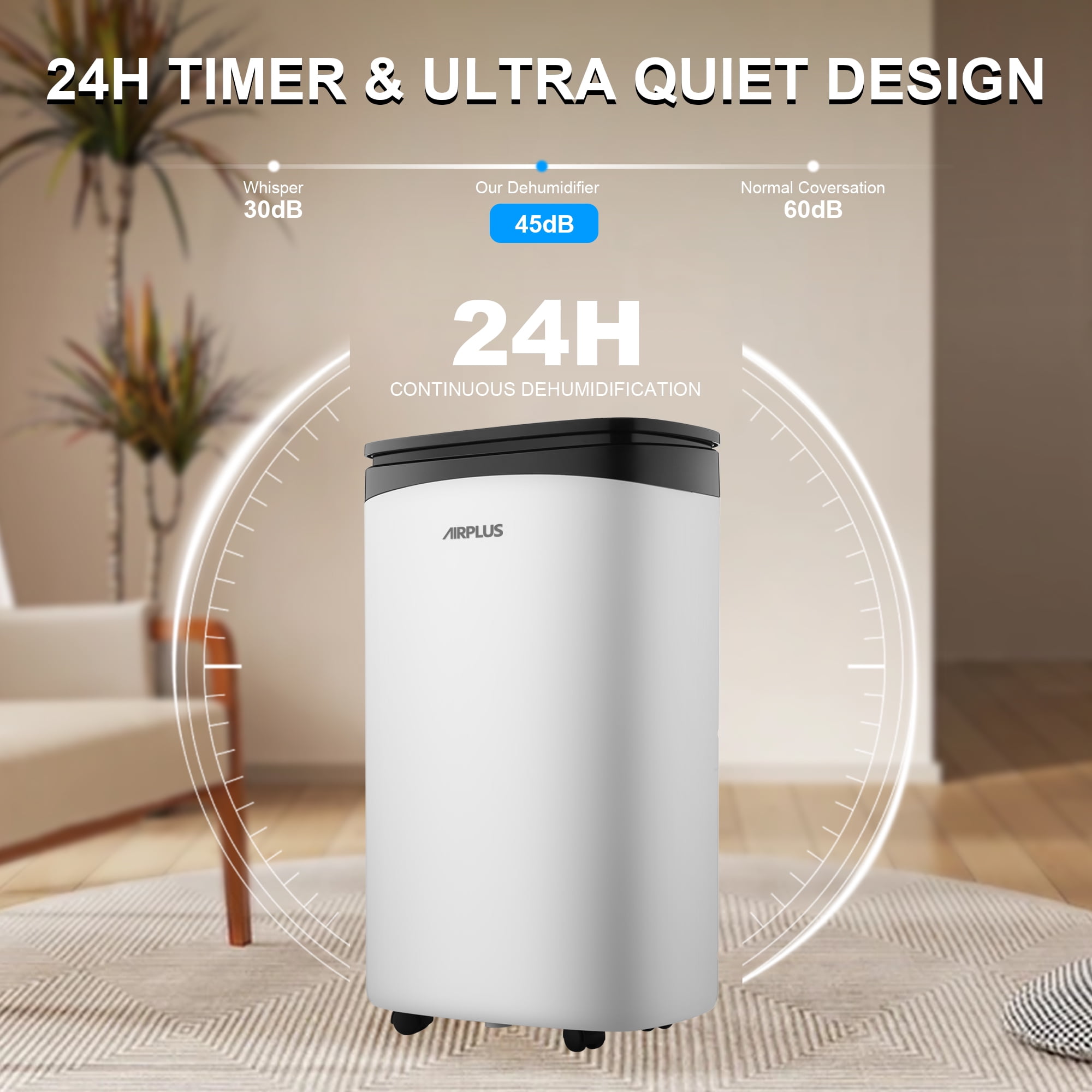 AIRPLUS 30 Pints Dehumidifier with Drain Hose, Covers Up to 2500 Sq. Ft Dehumidifier for Basement Home, DOE 7.54 Pints, White