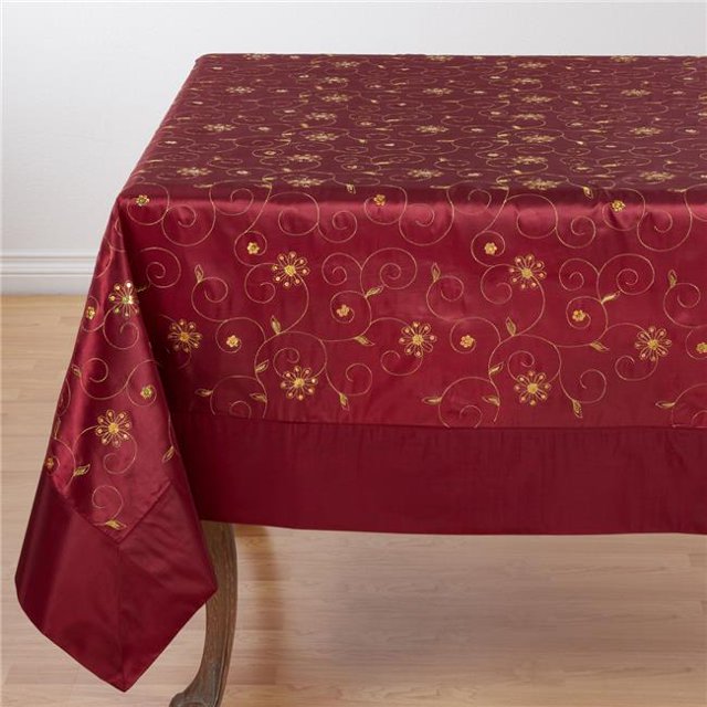SARO XJ511.BU65S Embroidered & Sequined Tablecloth Burgundy